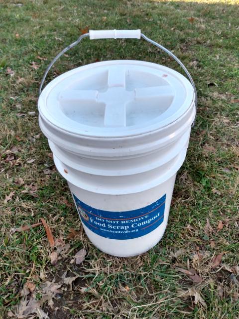 The five-gallon bucket provided to Hyattsville residents during the pilot compost pickup program Photo credit: Sophie Gorman Oriani