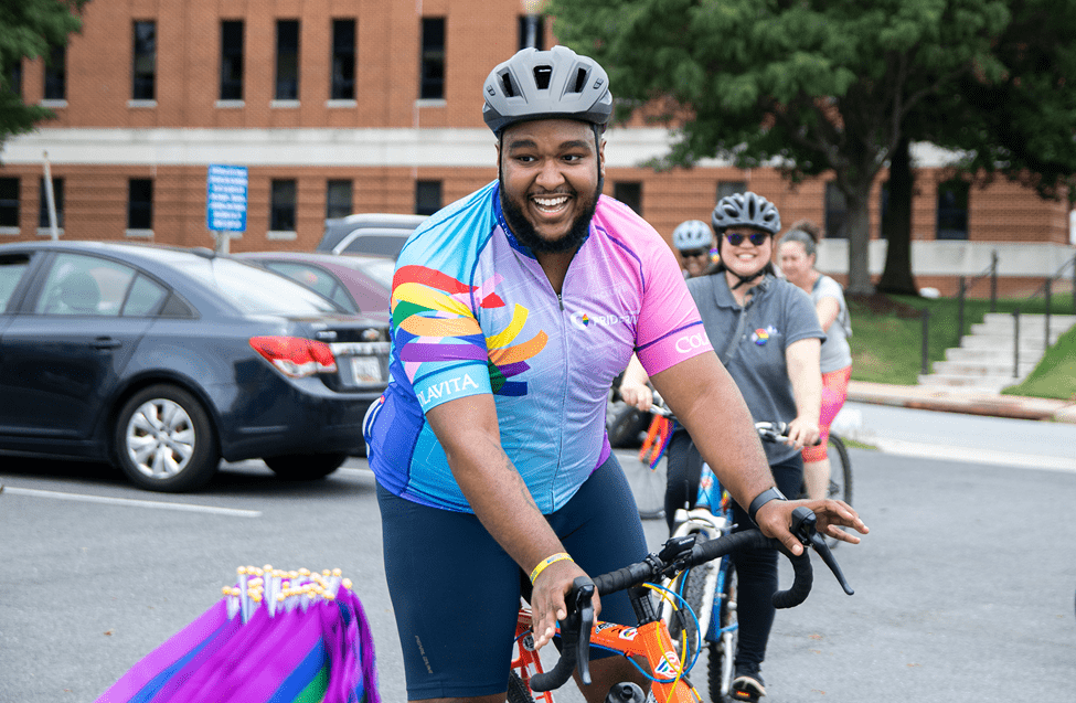 Ashanti Martinez returns from the Hyattsville Pride Bike Ride on June 12, 2021.
Courtesy of Julia Nikhinson/The Diamondback
