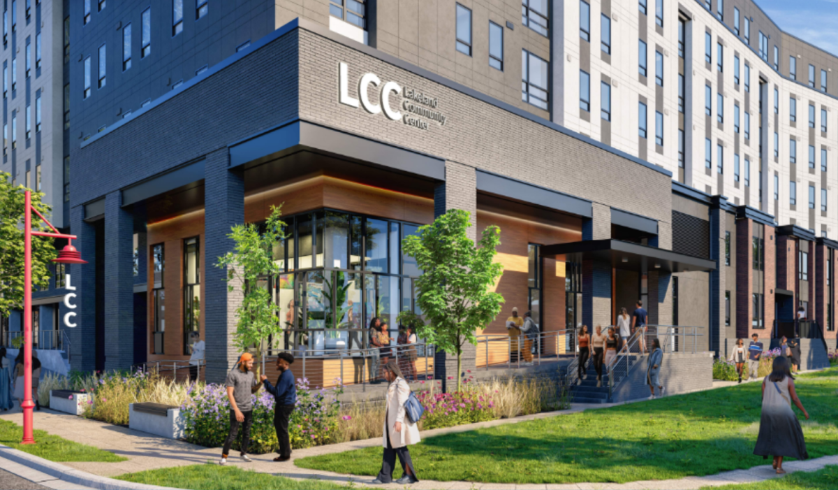 A privately-owned student apartment building will open at the site of the demolished Town Hall Liquors in fall 2017. Shown, an artist’s rendering of the building.
Courtesy of LV Collective