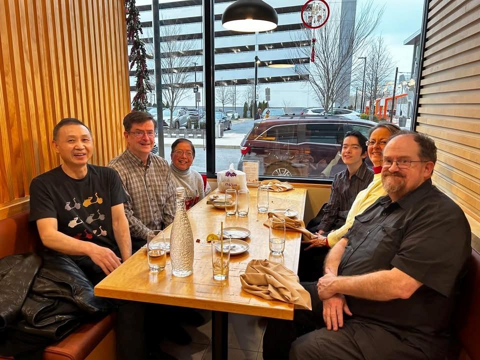 Agnes celebrating her birthday at Peter Chang’s with family and the chef himself (far left).
 