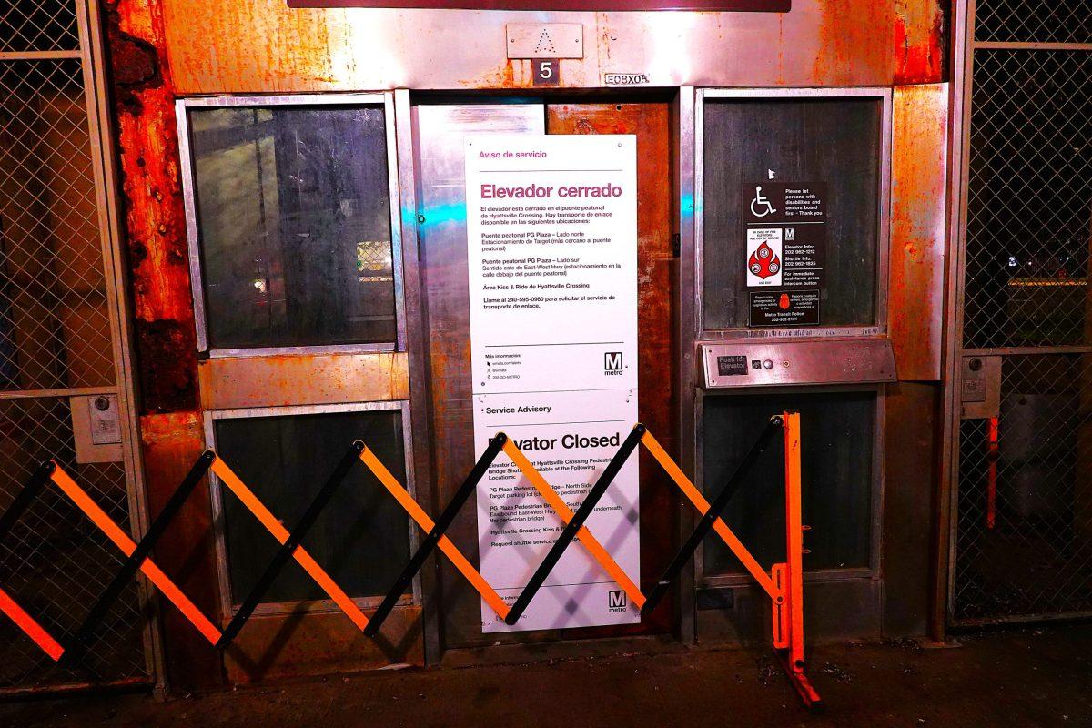 Even though Washington Metropolitan Area Transit Authority’s notifications have indicated that the elevators at the Hyattsville Crossing Metro station are operational, the elevators on the pedestrian bridge have been shut down for months.
