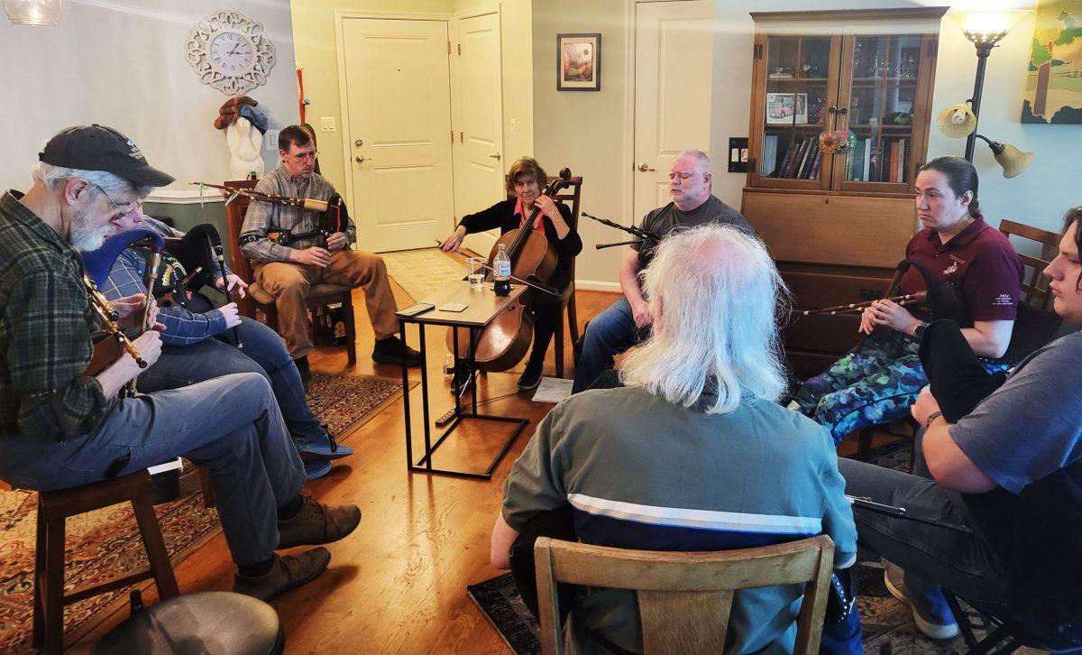  Local pipers hold a practice session at the Laurel home of bagpiper Bob Mitchell. Mitchell has organized a Pipers Retreat for January in College Park. Phoro courtesy of Bob Mitchell
