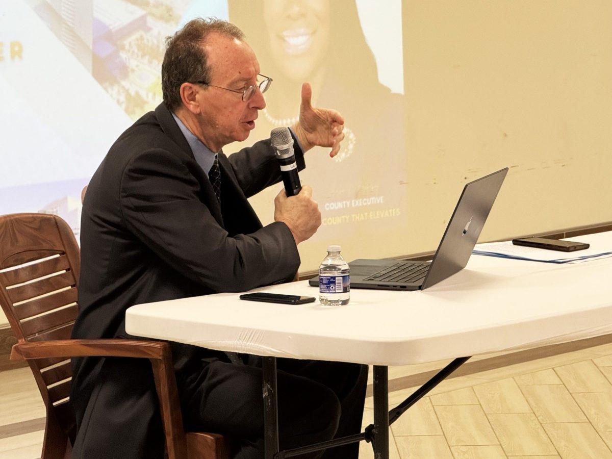 Prince George's County Councilmember Tom Dernoga (District 1) organized a town hall meeting featuring County Executive Aisha Braveboy and a number of department directors. Photo by SHARON O'MALLEY