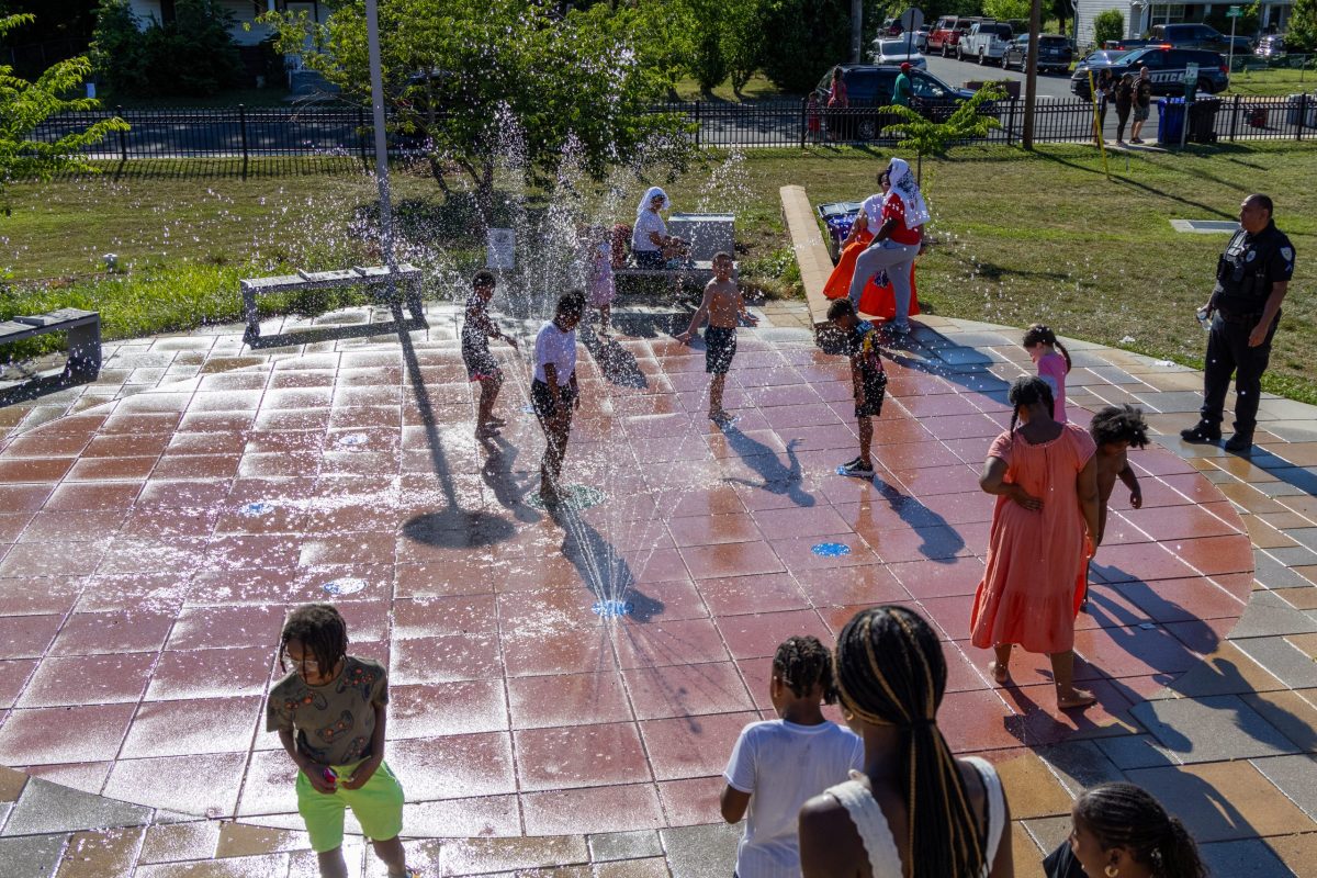People play in the fountain at Emancipation Community Park at the City of Laurel's Juneteenth Celebration on June 20, 2026.